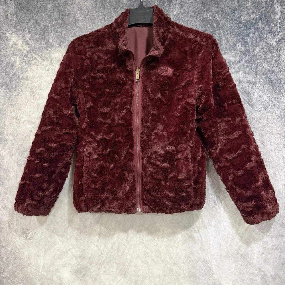 The North Face Girls L Reversible Faux Fur Quilted Coat Full Zip Burgundy